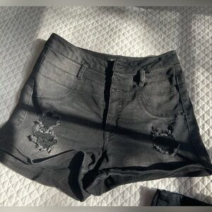Black high rise distressed shorts size 2